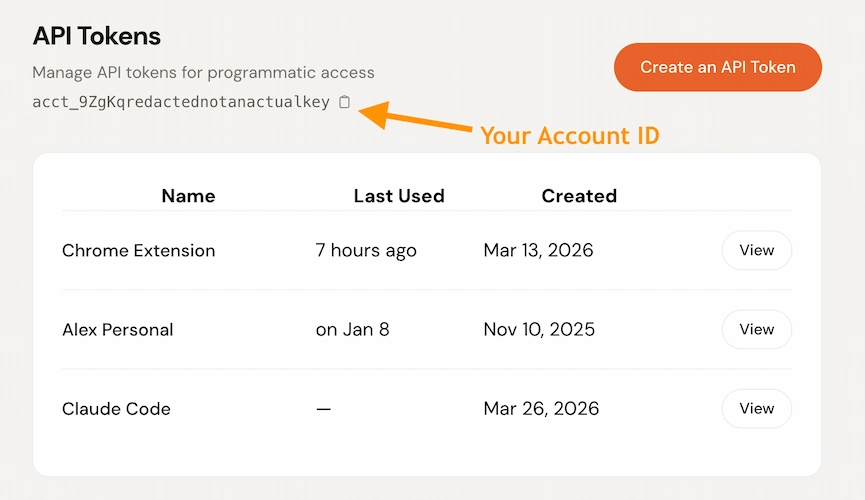 The API Tokens page in DemandBird
