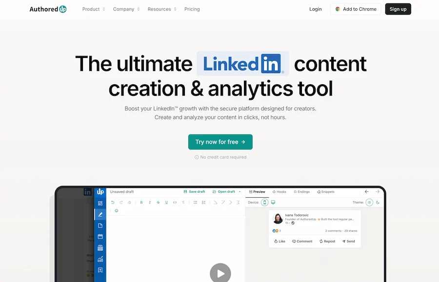 AuthoredUp homepage โ the ultimate LinkedIn content creation and analytics tool