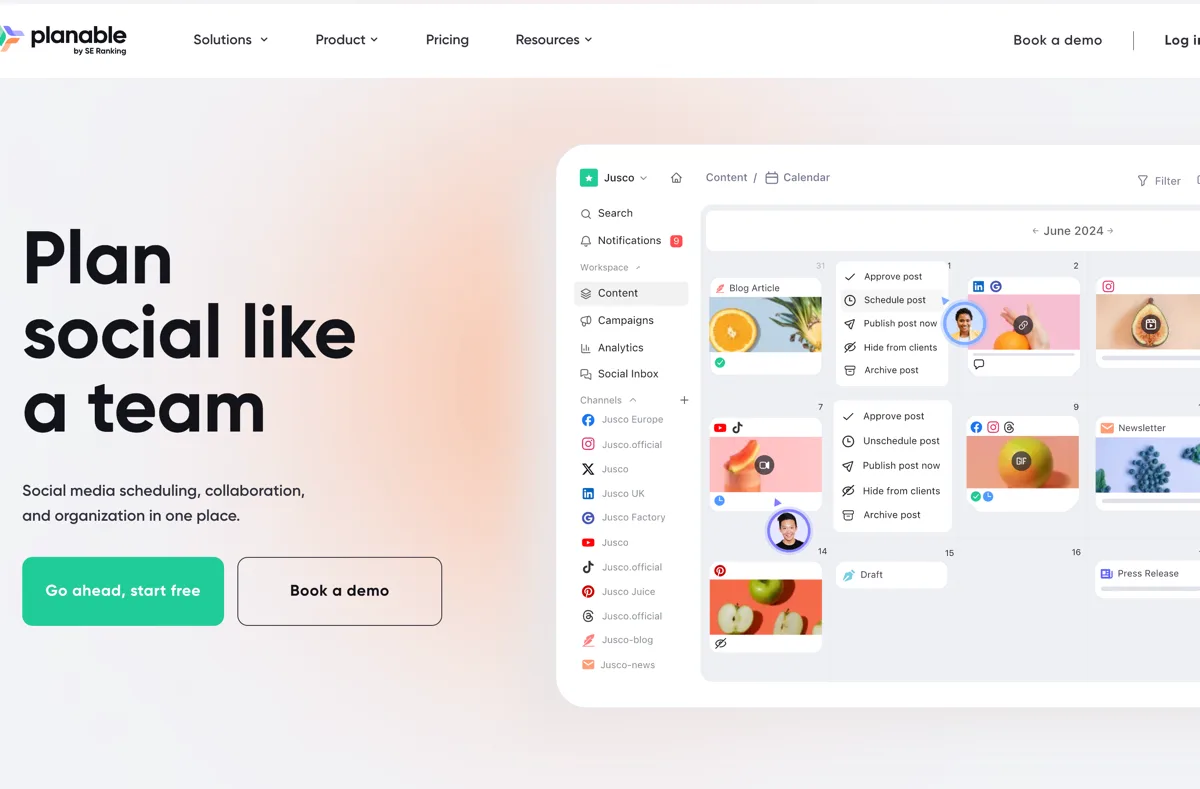 Planable homepage: plan, approve, schedule social media