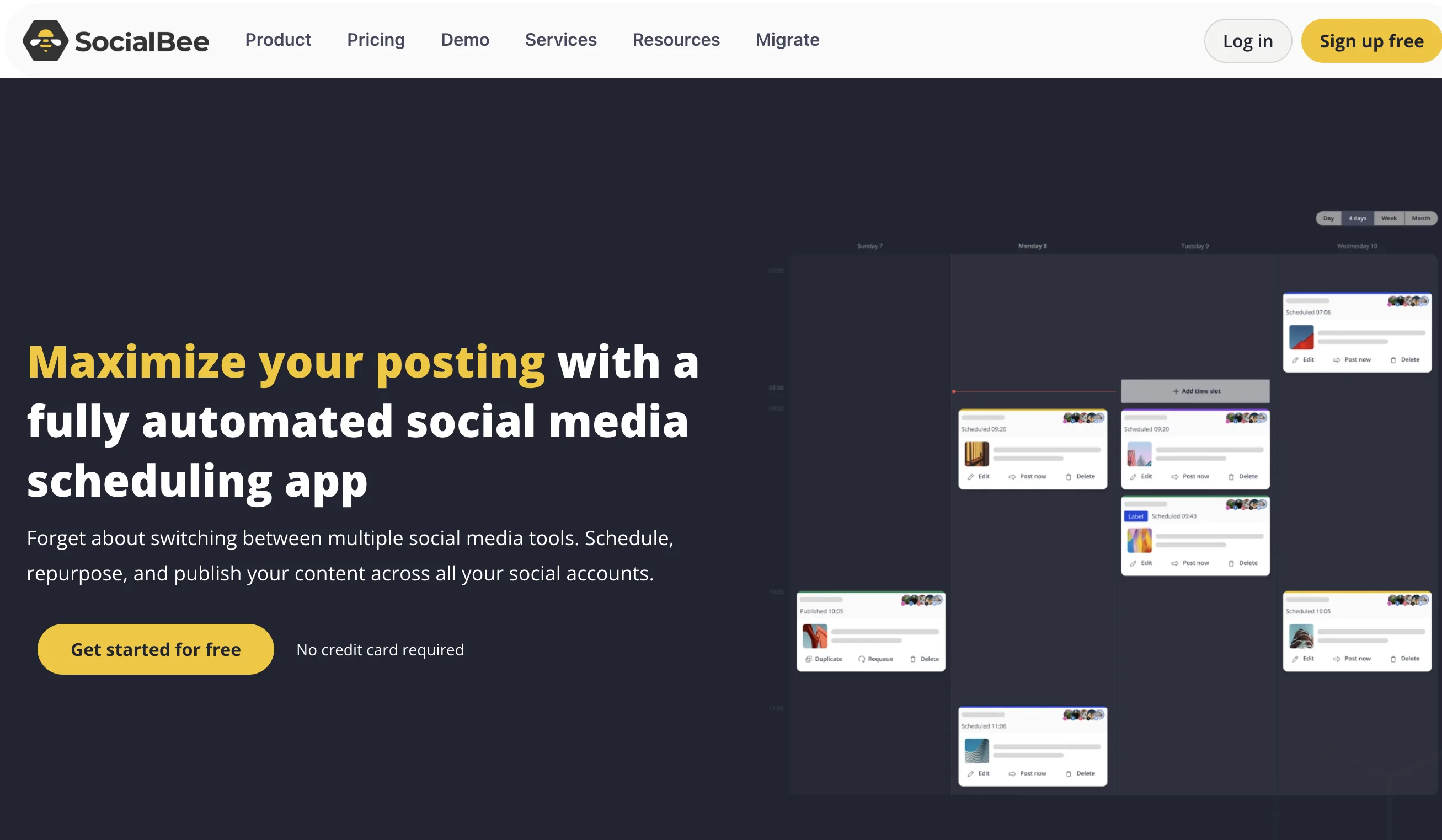 SocialBee homepage: advanced social media scheduling and content management