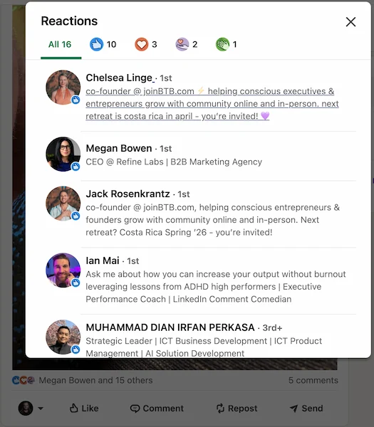 LinkedIn showing people who also engaged with a post in your niche