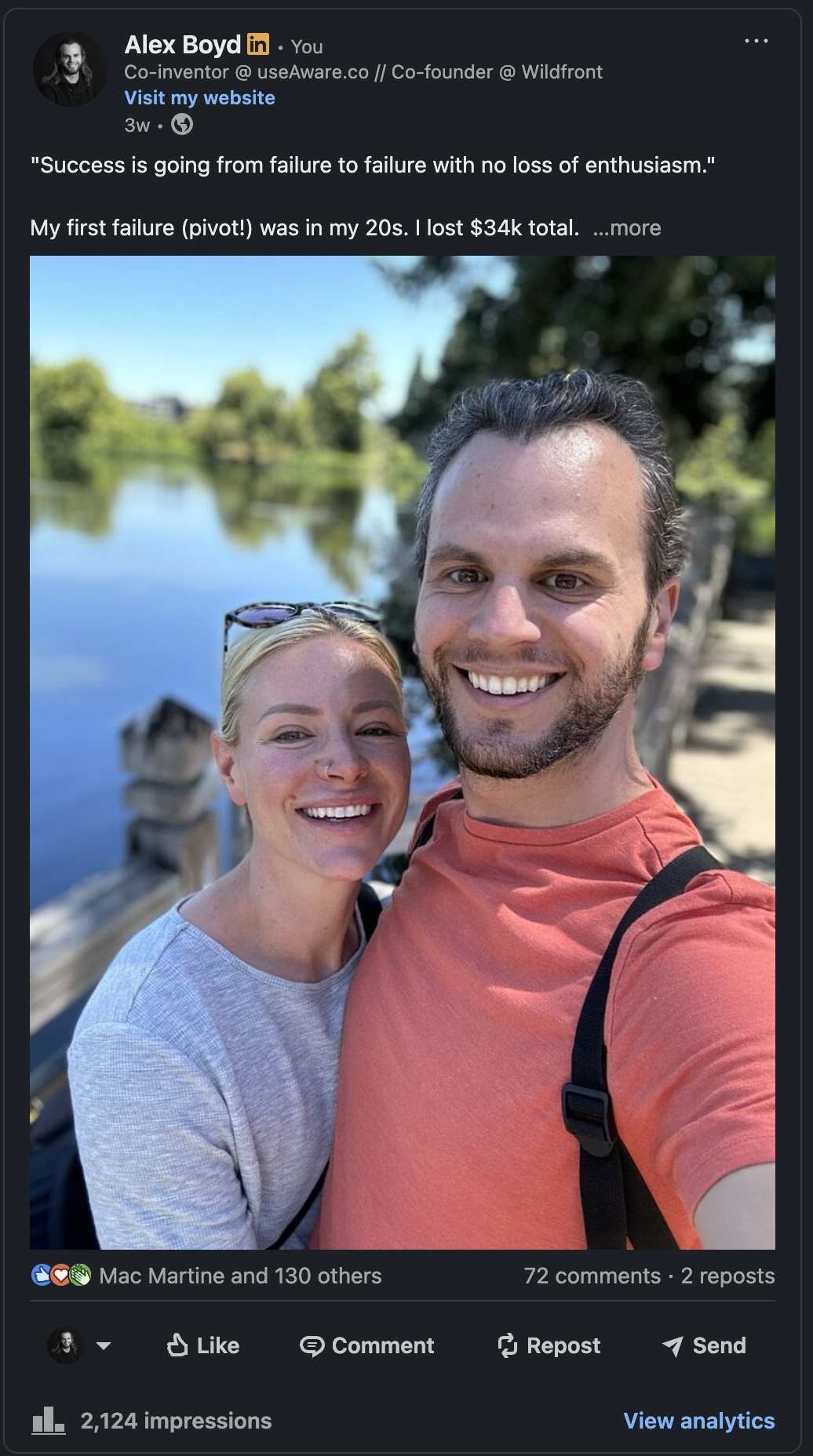 Example of a LinkedIn milestone or achievement post