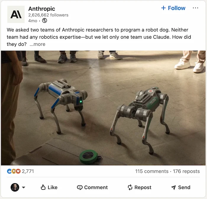 LinkedIn company page post showcasing company culture with an authentic behind-the-scenes team moment