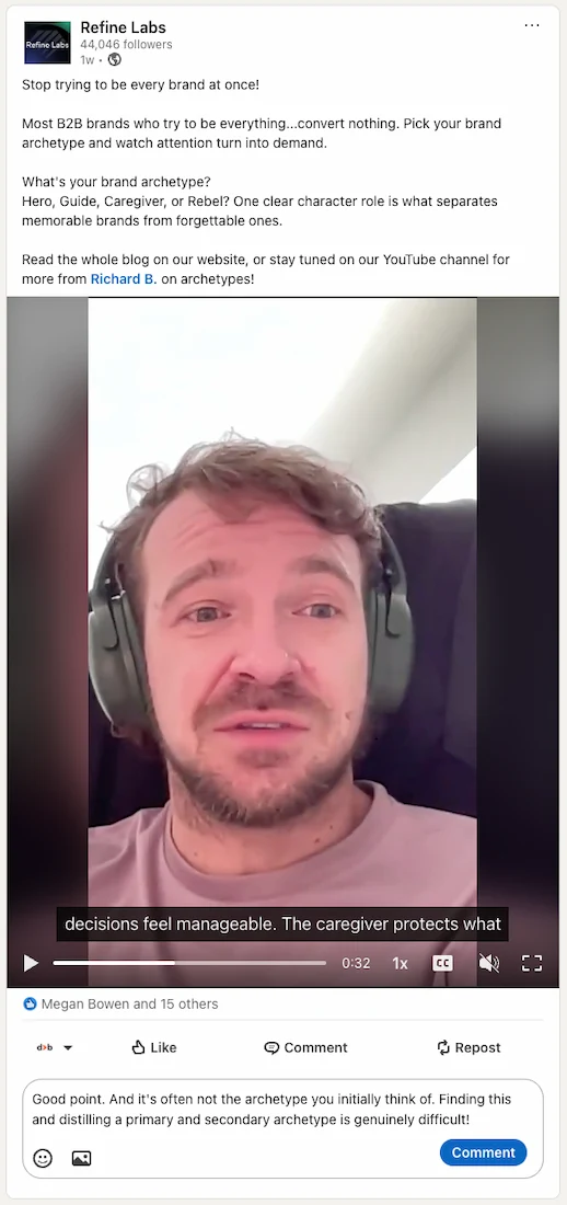 LinkedIn company page engaging in the comments section of a relevant industry post