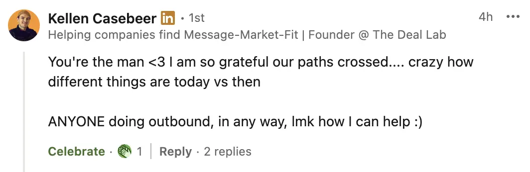 LinkedIn top-level comment showing how a headline appears next to a profile photo