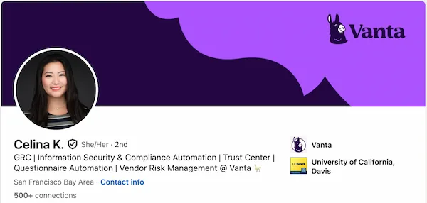 Celina's LinkedIn headline for SDR — focused on customer outcomes, not personal accolades
