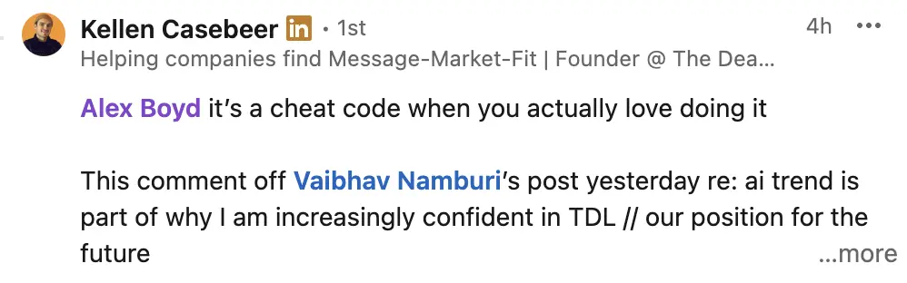 LinkedIn threaded comment showing how headlines are truncated at 61–66 characters