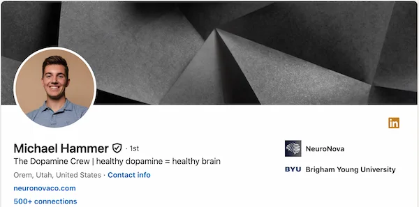 Michael's LinkedIn headline as founding account executive — sits between founder and sales