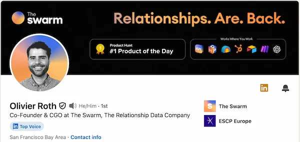Olivier's founder LinkedIn headline using a short confident brand slogan
