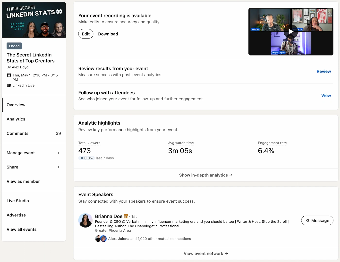 Vimeo's Working Lunch LinkedIn Live series as an example of recurring branded live content