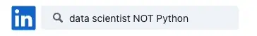 LinkedIn search using the NOT boolean operator