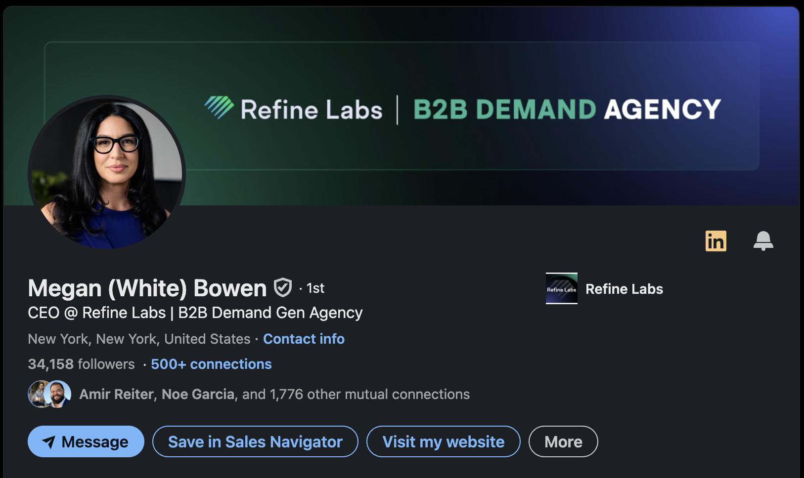 Megan Bowen's LinkedIn profile: B2B marketing personal brand