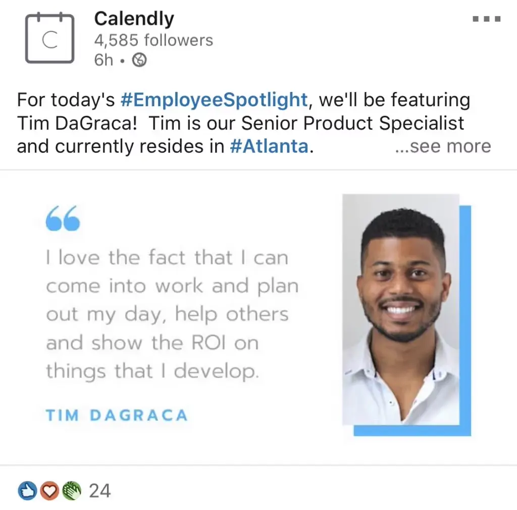LinkedIn featured employee post