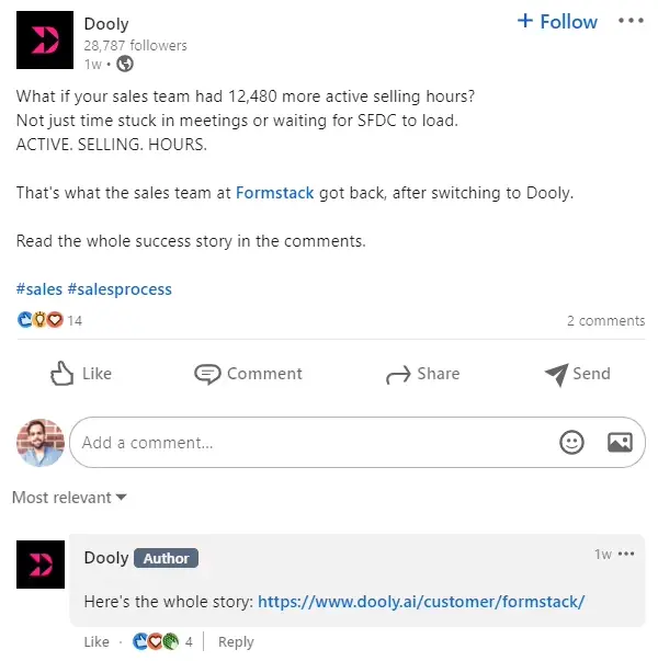 LinkedIn post sharing and promoting content