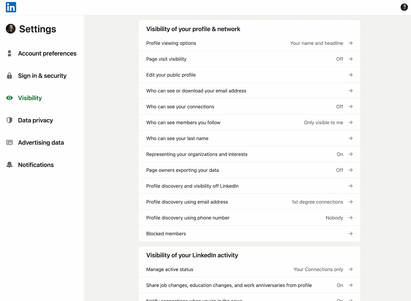 LinkedIn profile public visibility settings