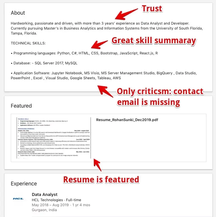 LinkedIn profile example with tips for students