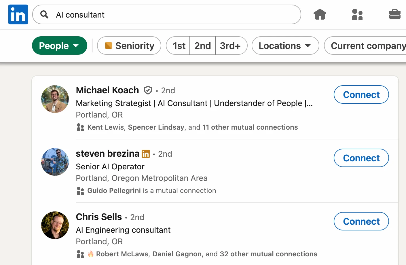 LinkedIn search field showing SEO-optimized profile results