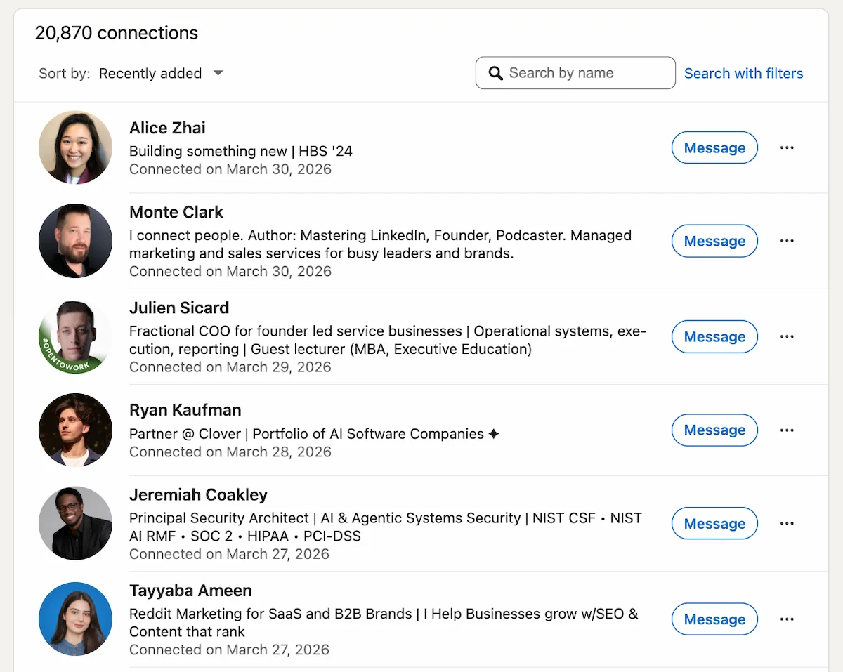 LinkedIn connections count page