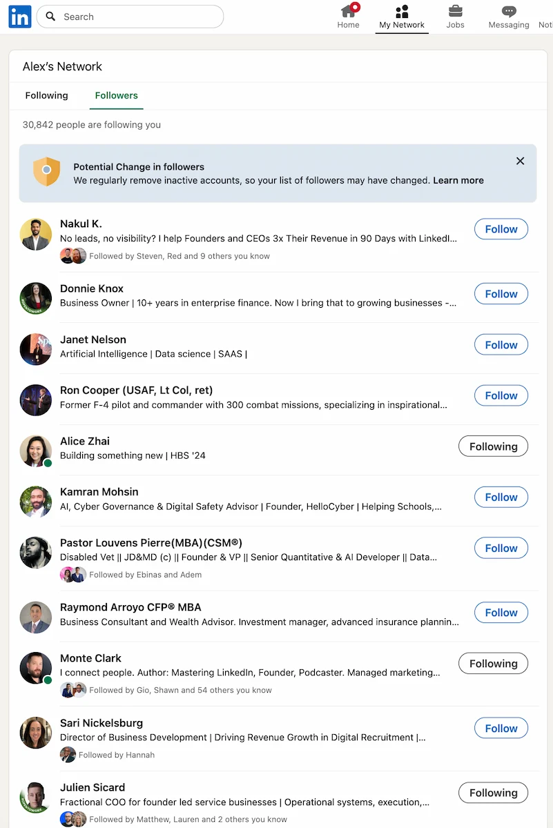 LinkedIn follower count page