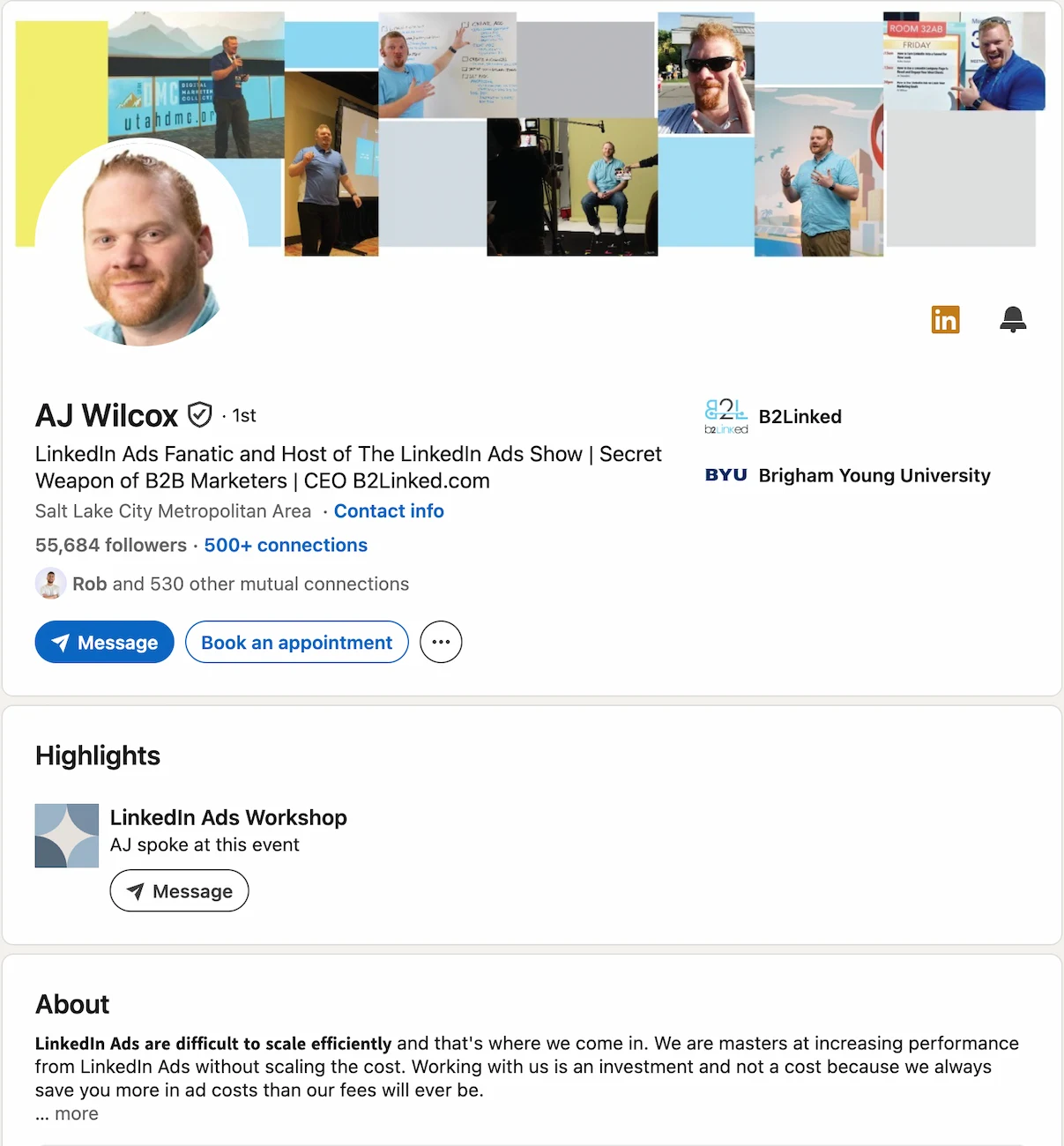 LinkedIn profile screenshot for AJ Wilcox