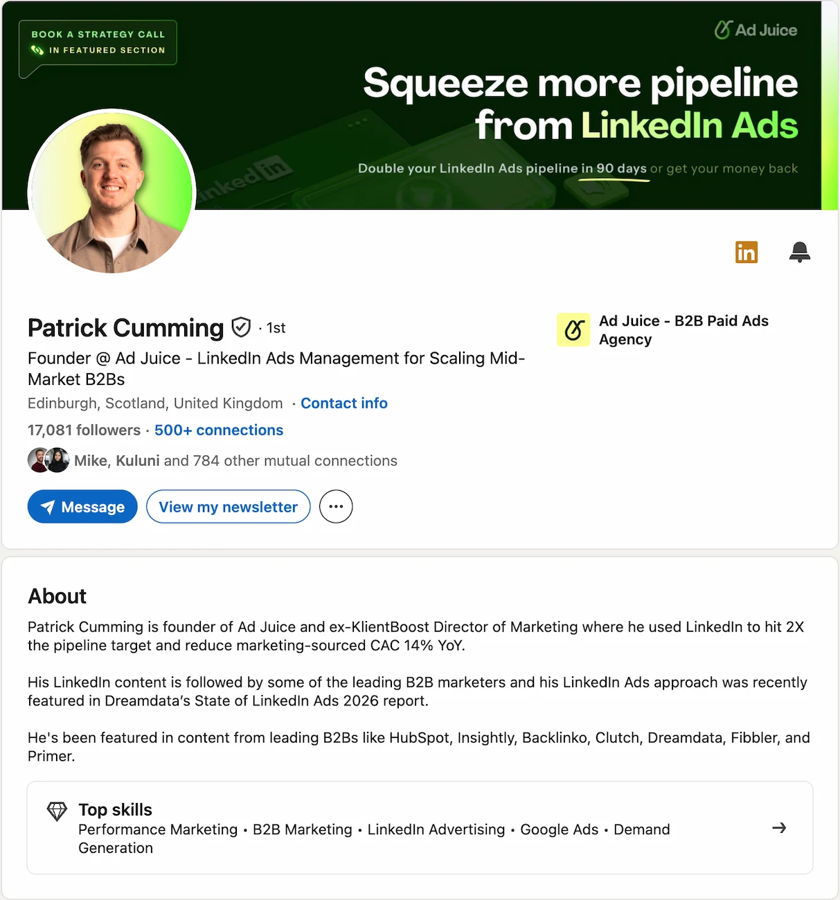 LinkedIn profile screenshot for Patrick Cumming