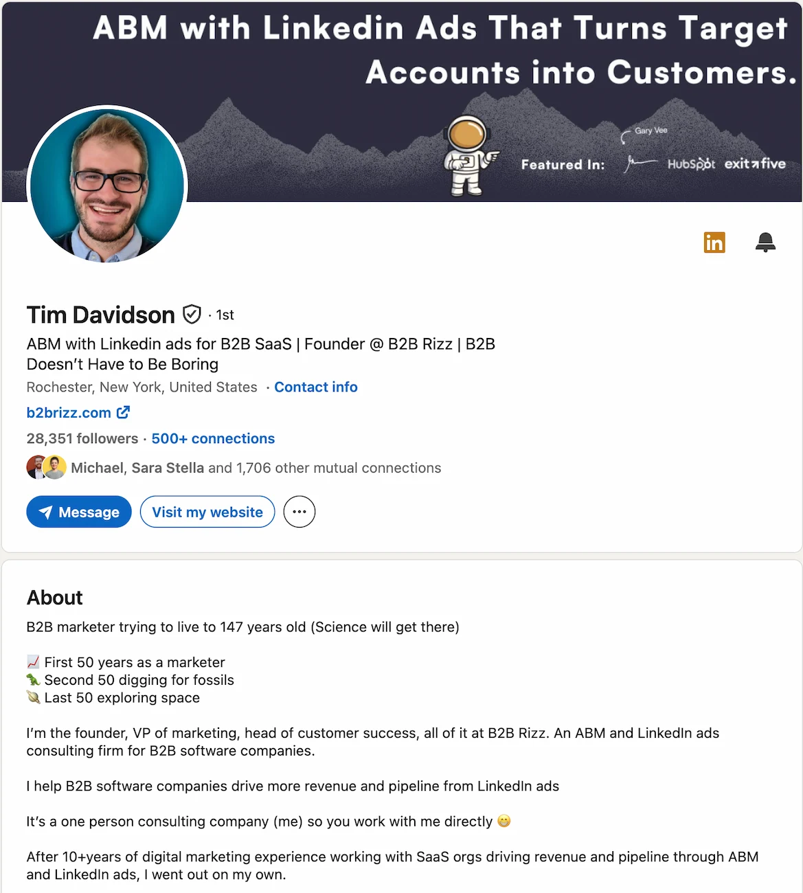 LinkedIn profile screenshot for Tim Davidson