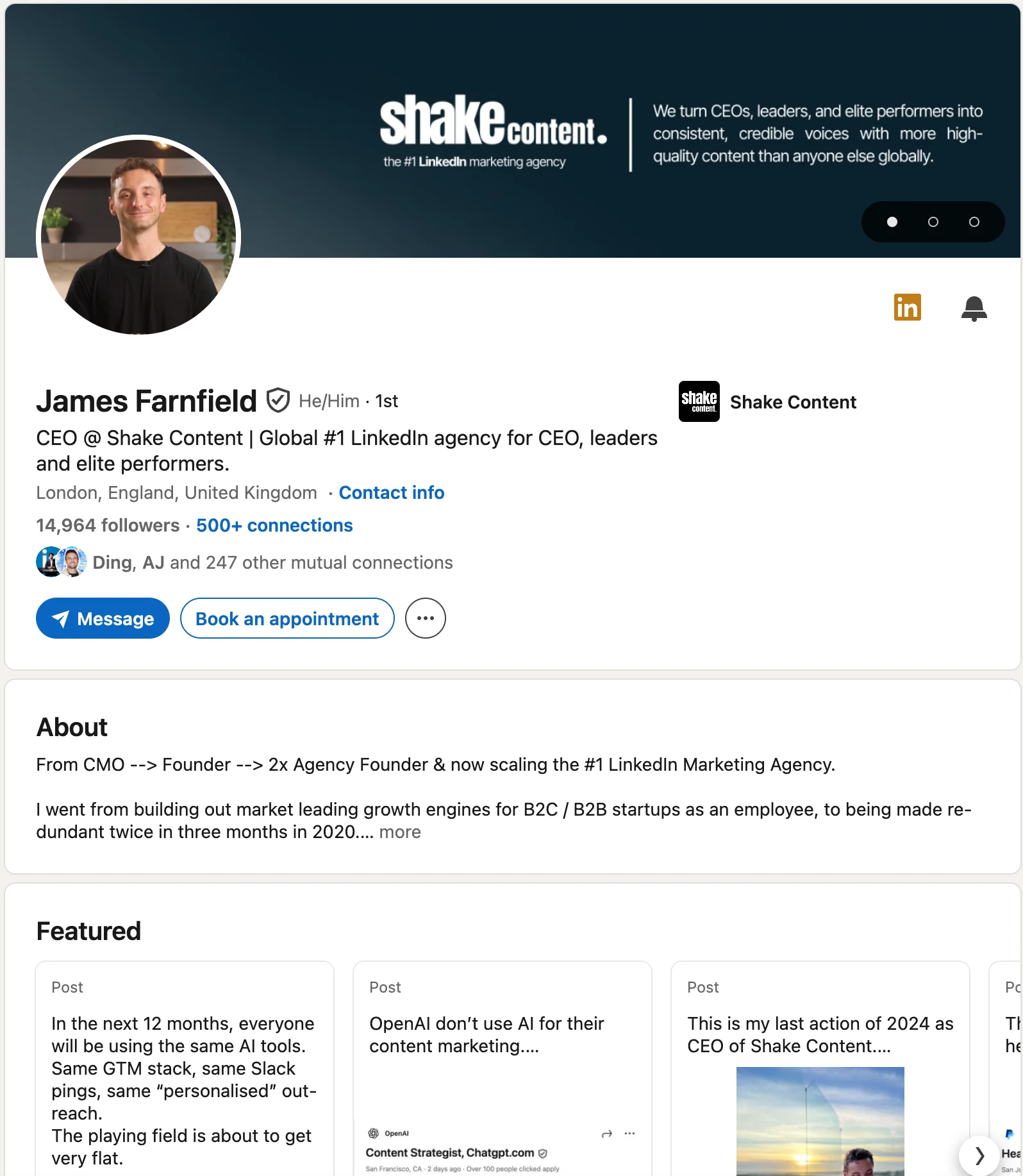 LinkedIn profile screenshot for James Farnfield