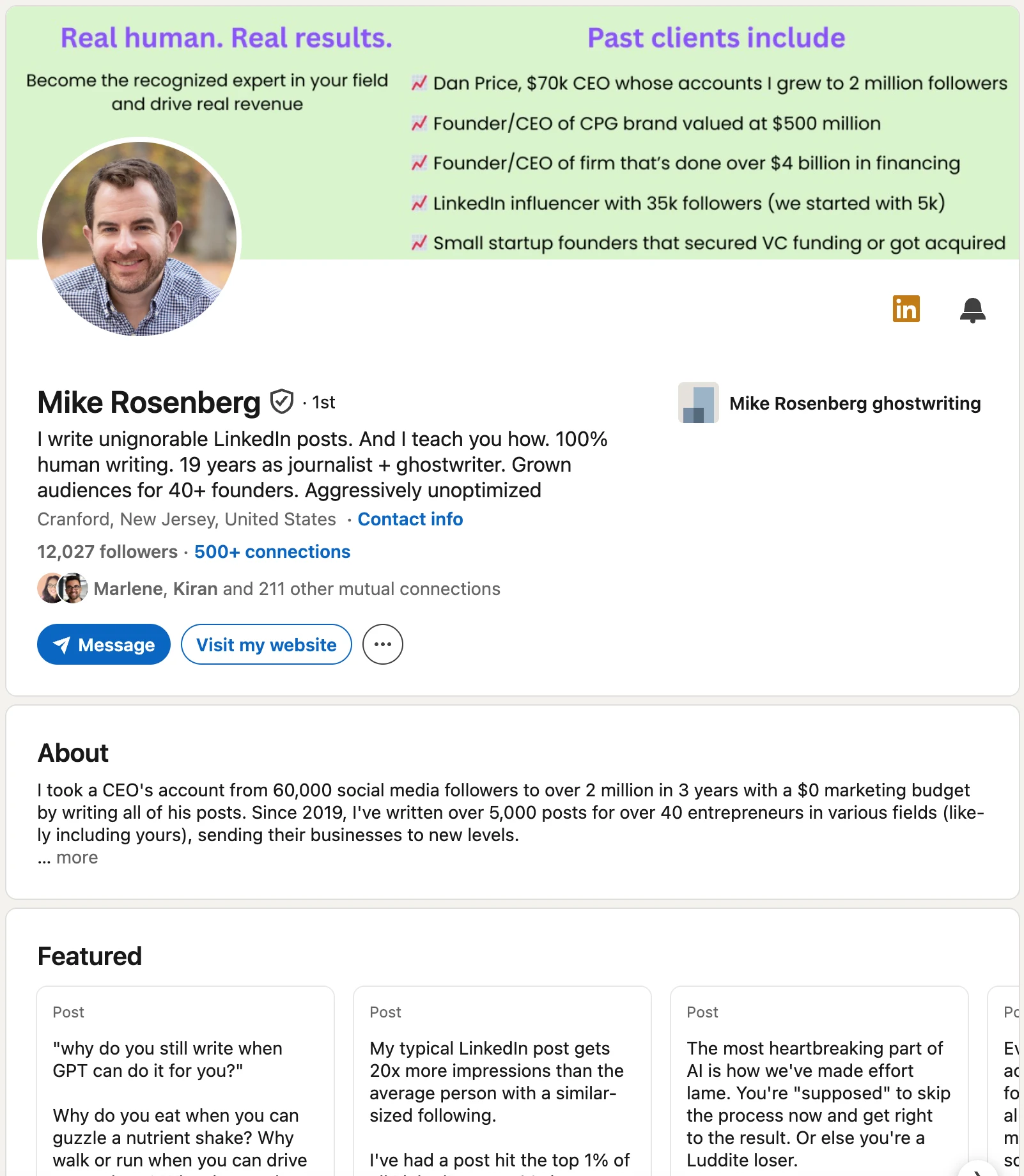LinkedIn profile screenshot for Mike Rosenberg