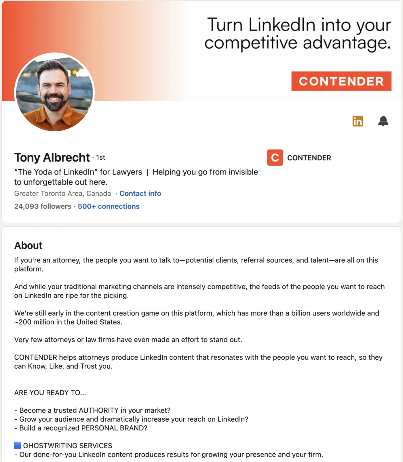 LinkedIn profile screenshot for Tony Albrecht