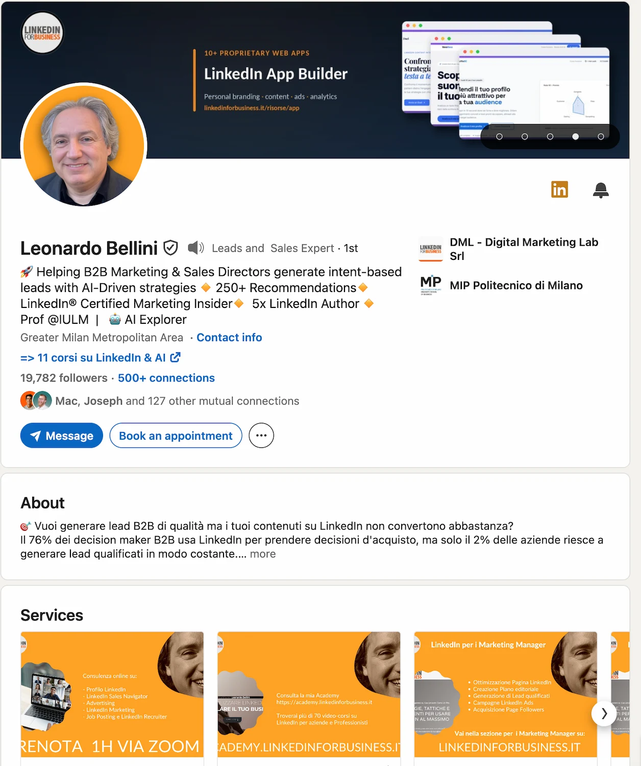 LinkedIn profile screenshot for Leonardo Bellini