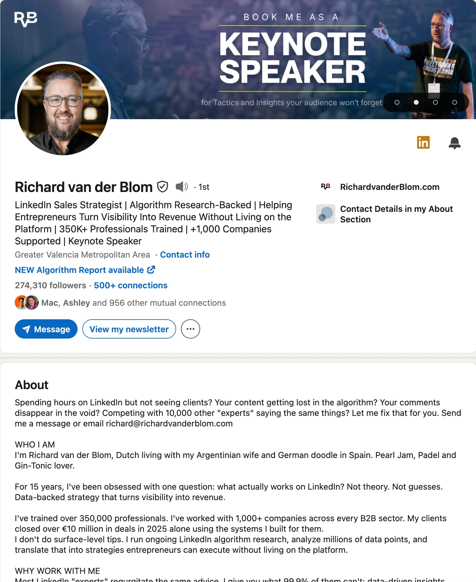 LinkedIn profile screenshot for Richard van der Blom