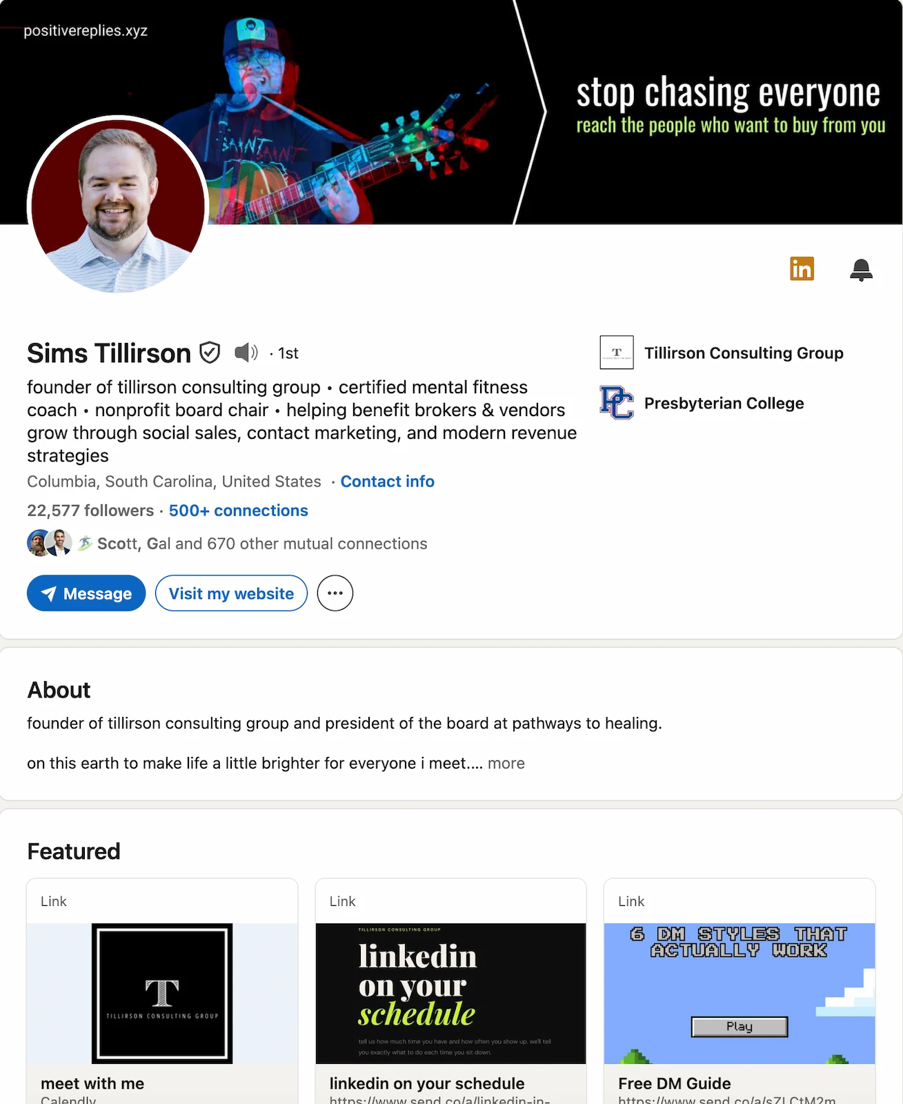 LinkedIn profile screenshot for Sims Tillirson