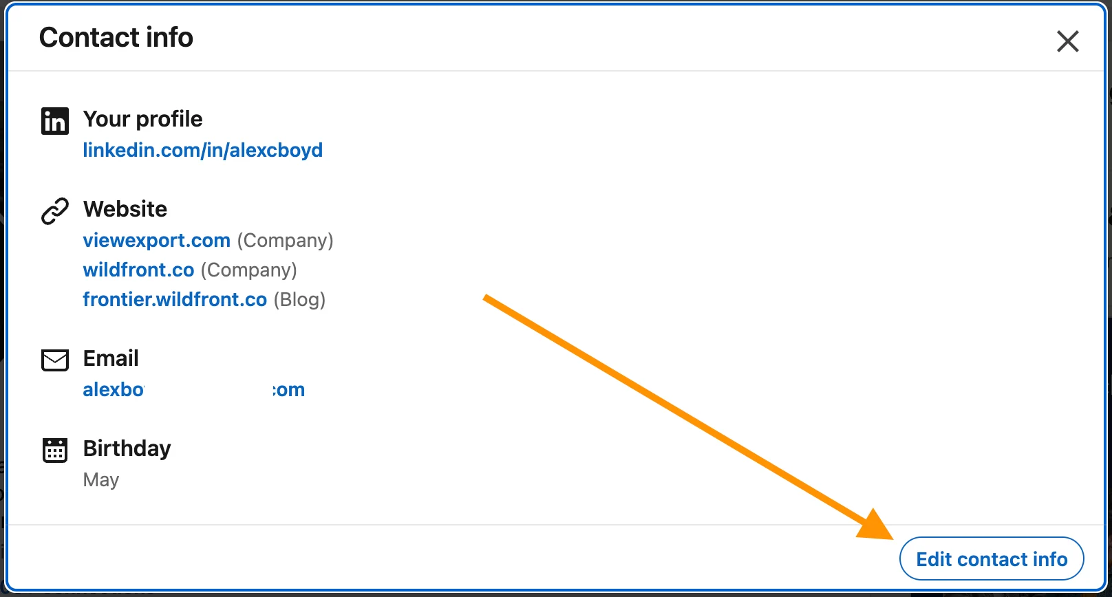 Edit contact info button in LinkedIn contact info panel